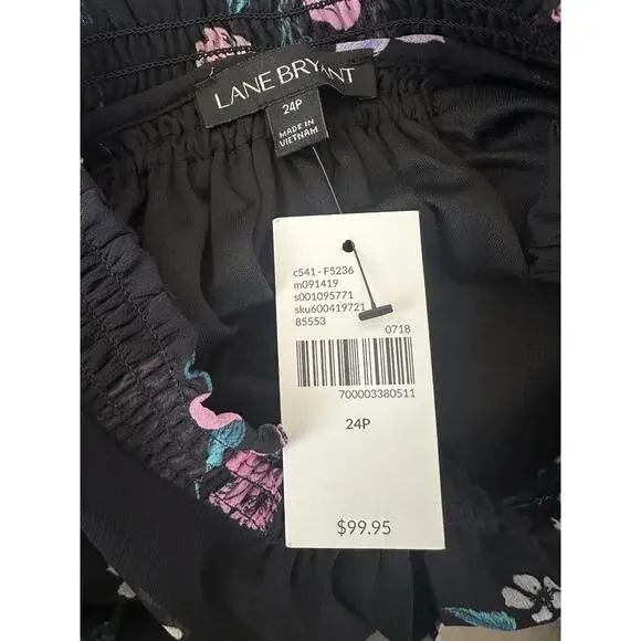 NWT Lane Bryant Floral Dress Black Smocked Keyhole Chiffon Plus Size 24 P - Picture 8 of 13